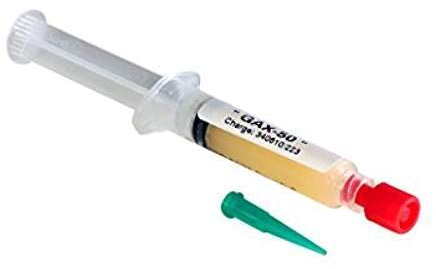 EO-Elektronik-No-Clean Hochleistungs-Flussmittelpaste/Lötpaste GAX-50 -mit halogenfreien Aktivatoren (WEEE/RoHS-konform) Typ 1.2.3.C gem. ISO 9454 -, Spritze mit 5 ml Inhalt