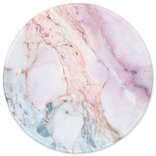 ITNRSIIET Tapis de Souris Rond, Tapis Souris pour Ordinateur PC Bureau Portable, Étanche Surface Lisse, Base Antidérapante en Caoutchouc, avec Bord Cousu, Marbre Rose