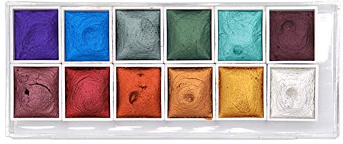 Urstory1 Aquarellfarben-Set, 12 Farben, professionelles Aquarell-Set, metallischer Glitzer, Kunstbedarf für Künstler