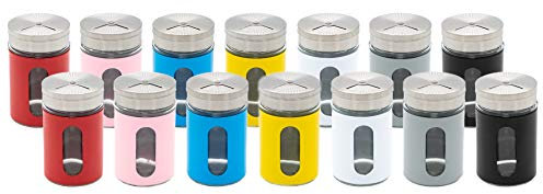 MC Trend 14er Set Gewürzstreuer Bunt Salzstreuer Pfefferstreuer aus Glas & Edelstahl mit Dreh-Deckel und Sichtfenster Gewürzglas Vorratsglas Dose (14er Set Bunt)