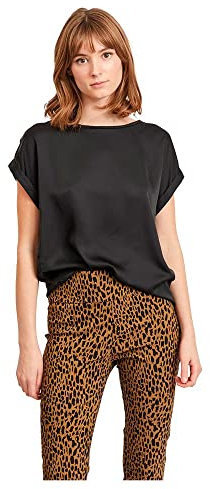 Vila Women's VIELLETTE S/S Satin TOP/SU-NOOS T-Shirt, Black, 12 UK (40 EU)