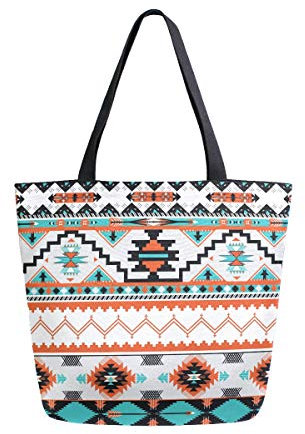 HMZXZ RXYY Stammes ethnisch Aztekisch geometrisch Segeltuch Tasche Schwer Pflicht Groß Frauen Beiläufig Schulter Tasche Handtasche Wiederverwendbar Einkaufen Tasche Bag für Draußen Reise