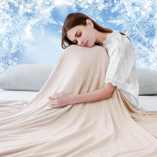 Luxear selbstkühlende Decke, Arc-Chill Q-Max 0,5 Kühldecke, 2 in 1 doppelseitige dünne Sommerdecke Baumwolle, kühlende Decke für Menschen Bettüberwurf Babydecke Kuscheldecke, 220 x 200cm-beige