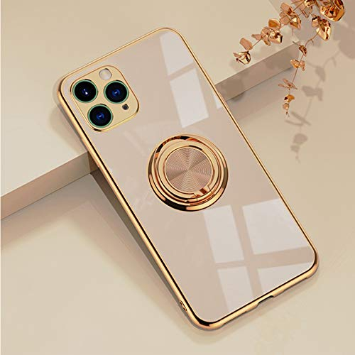 Bakicey Hülle für iPhone11 Pro Schutzhülle mit Metallständer, Weiche Silikon Handyhülle mit 360 Grad Ring Stand Magnetische Autohalterung Bumper Stoßfest Case für iPhone 11 Pro, Milchtee Farbe