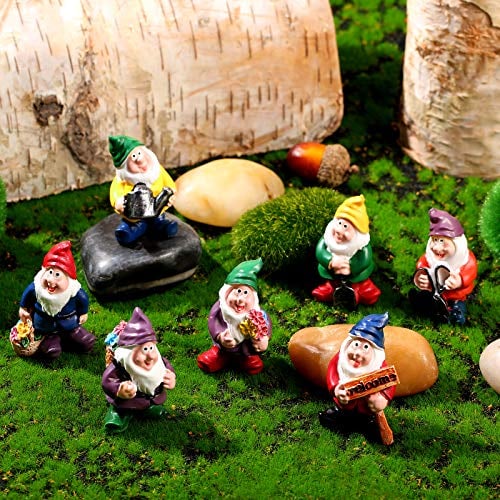 Jetec 7 Stück Harzzwergfeen-Statuen, Mini-Feengarten-Gnom-Statue, Miniatur-Figur, Tisch- und Gartendekoration für Familien, Freunde und Kinder