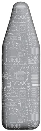 Laundry 360 Ironing Board Cover with Pad Grey Color | Elastic Edge Hook Loop Fasteners | Scorch Resistant Cotton Surface | Complete Replacement Set