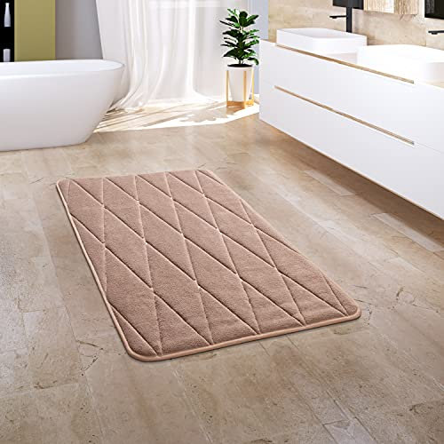 Paco Home Badezimmerteppich Badematte Badteppich Badvorleger Duschvorleger Waschbar Flauschig Memory Foam 3D Effekt, Grösse:65x120 cm, Farbe:Beige 4