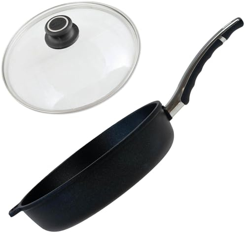 BAF Induktions-Schmorpfanne/Hochrandpfanne 28 cm mit Glasdeckel - Aluminiumguss Antihaft Pfanne, antihaftbeschichtet - 7,5 cm hoher Rand - für Induktion, Gas & Elektro - Made in Germany