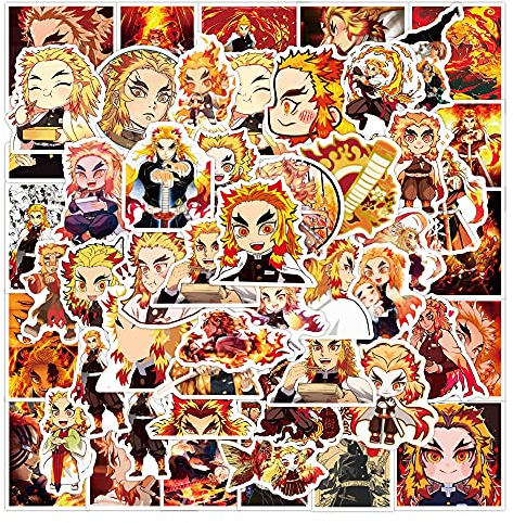 Rengoku Kyoujurou Sticker Pack 50 Stück, Vinyl Aufkleber für Wasserflaschen Laptop Skateboard Notebook, Geschenk für Erwachsene Kinder Teens
