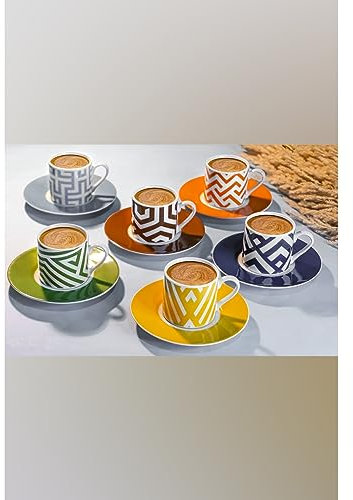 Kütahya Porzellan Legacy Ethno-Muster, Set mit 6 Kaffeetassen, 90 ml, 12 Stück