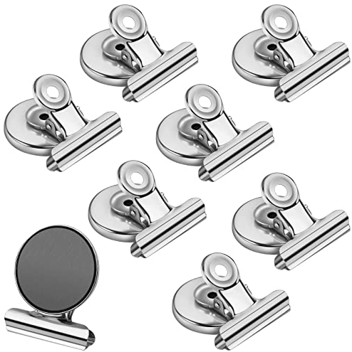 Artcut 8 Pack Silver Magnetic Clips - Strong Fridge, Whiteboard Magnets, 31mm Bulldog Clips for Photo, Note, File