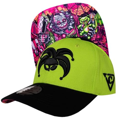 Capiche [99+ Designs] Grüne Baseballkappe für Männer, Carnival Clown Curved, Karneval Clown Gebogen, Festivalhut, Clownhut, Verrückter Hutmacher, Gruselige Karnevalskunst, Neon