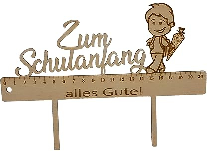 Einschulung Cake-Topper – Zum Schulanfang alles Gute – Junge Mädchen - 20cm – Tortenstecker aus Holz
