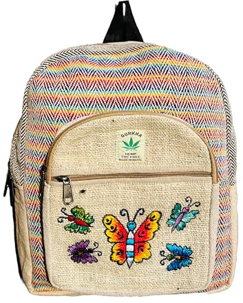 Gurkha Rucksack, handgefertigt, einzigartiges Design, Himalaya-Hanf, Baumwolle, 33 cm, Größe M, Hippie, Festival, Wandern & Tablet Laptop Rucksack Tasche – handgefertigt im Mount Everest Country