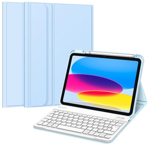FINTIE Teclado Francés AZERTY para iPad 10th Generation 2022 10.9 Pulgadas - Teclado AZERTY Inalámbrico, Cubierta Multiposición, Cielo Azul