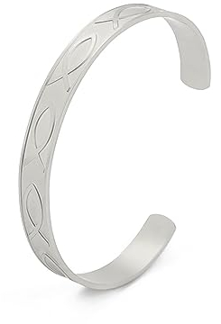 VASSAGO Jesus-Fisch-Manschetten-Armband, offener Armreif für Frauen und Mädchen, christlicher Fisch, verstellbares Armband, Tier-Manschette, Armband, Fisch-Ichthys-Symbol-Schmuck, Edelstahl