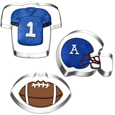 LUBTOSMN New Football Cookie Cutter Set-3 Piece-3.5 inch-Football, Football Helmet and Jersey Fondant Biscui Cutters