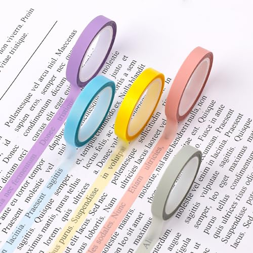 Sliverdew 5 rotoli di nastro adesivo rimovibile fluorescente colorato trasparente per insegnanti, studenti, classe ufficio, 0,6 cm x 5 m