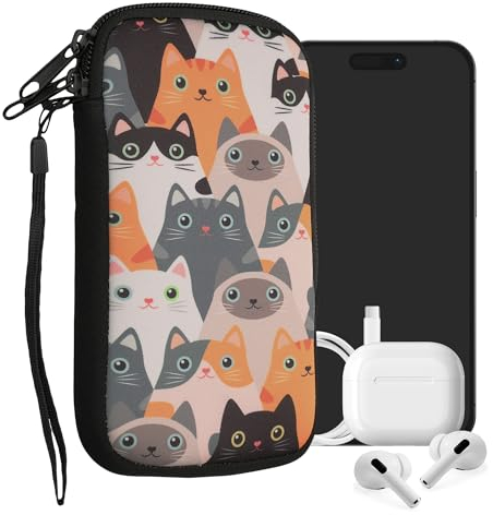 kwmobile Handytasche für Smartphones M - 5,5 - Neopren Handy Tasche Hülle Cover Case Schutzhülle - Katzen Orange Schwarz Weiß - 15,2 x 8,3 cm Innenmaße