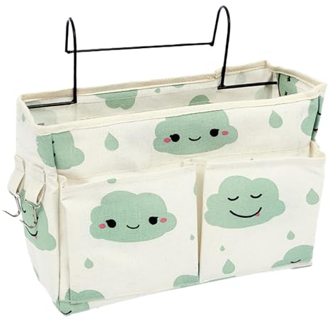 HNJKJEU Bett Organizer Bett Tasche mit Darhthaken Hängetasche Hochbett Aufbewahrungstasche für Buch, Magazin, Handy, Kopfhörer Bett Aufbewahrung (Blaue Wolke)
