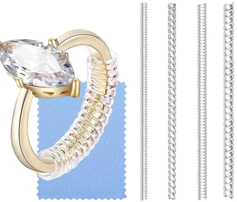 Ringgrößenversteller Transparenter Ringverkleinerer 4 Stück Unsichtbar Ringgrößen Einsteller für Lose Ringe mit Poliertuch Ringeinsteller Passen für Alle Größen Ring (4 Größen)