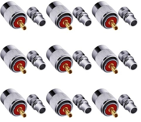 Fanbalunke PL259 Coaxial Connectors 9 Pcs PL-259 UHF Male Solder Connector Plug with Reducer, Teflon Material 50ohm for RG59 RG8 RG8x LMR400 RG213 Coaxial Cable Compatiable with Ham Radio Antenna