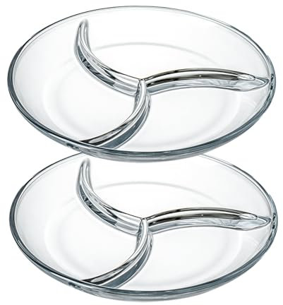 GBACHOOSE Lot de 2 Assiette Compartiment Adulte 25 cm, Assiette Compartiment Verre, Assiette Reequilibrage Alimentaire Adulte, Assiette Regime, Service Assiette pour Four à Micro-ondes, Lave-vaisselle