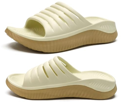 KuaiLu Sandali di Recupero Donna con Comode Ortopediche Fascite Plantare Supporto Arco Ciabatte Aperte Leggero Sportivi Ciabatta Estive Mare Spiaggia Piscina Doccia Antiscivolo Sandalo Beige Kaki 39