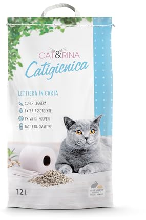 Cat&Rina Litière pour Chat, 12l Litière pour Chat en Papier. Litière pour Chat en Papier Extra-Absorbant. Jetable dans Les organiques ou Les Toilettes. Litière sans poussières et très légère