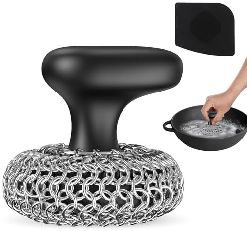 Purgreat Brosse à récurer en fonte | Brosse à récurer à vaisselle | 316 Nettoyant en fonte pour nettoyeur de poêle en fonte – Kit de nettoyage lavable au lave-vaisselle – Noir 02