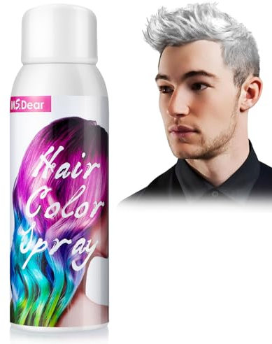 White Hair Colour Spray, Temporary Coloured Hairspray, Washable One Time Hair Dye Spray for Party Fancy Dress Cosplay Halloween, Fast Dyeing, Suitable for Many Hair Types of Kids Adults- 100ml