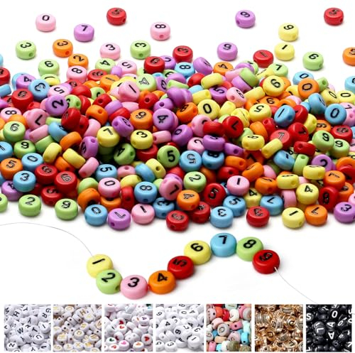 AWARDSEN 1500 Stück Zahlen Perlen für Armbänder, 7 mm Acryl Perlen, Schwarzer Numme, Zwischenperlen für DIY Halsketten und Handwerk