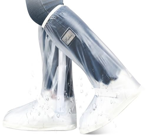 LURNODY Ein Paar Verdickte wasserdichte überschuhe, Fahrrad überschuhe Regen Doppelschichtschutz, Schuhüberzieher Mit Verschlüssen, die Nicht Leicht Abzufallen Sind (Weiß L)