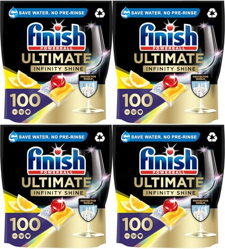 Finish Ultimate Infinity Shine Dishwasher Tablets bulk | Scent : Lemon | Size: 400 Dishwasher Tabs (100 tabs x 4) |Ultimate Clean and Shine