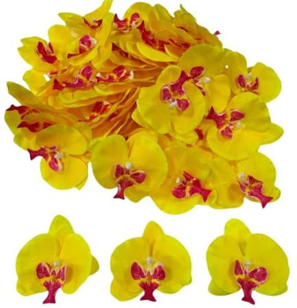 Corkwaw 50 petali di orchidea artificiali, decorazioni floreali in finta seta Phalaenopsis, teste di fiori per fai da te fai da te, decorazione per la casa, matrimoni, feste (giallo)