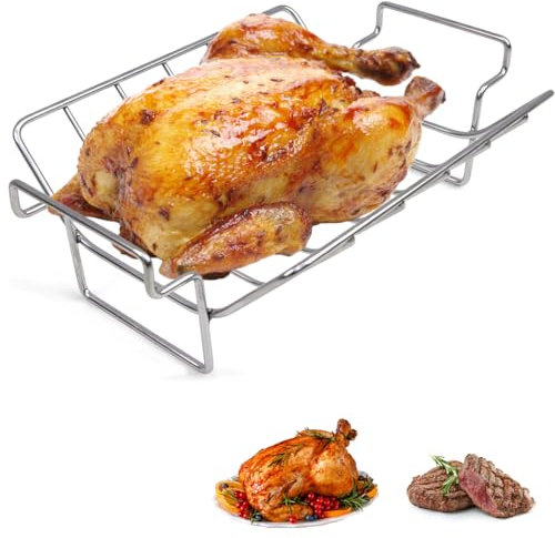 Mikim Estante para costillas de barbacoa y accesorios para asar huevos verdes grandes, estante para asar pavo para ahumar y asar, estante jumbo de acero inoxidable para parrillas Kamado de 18 pulgadas