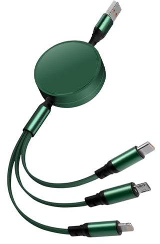 Câble Multi USB [6A 1.2M] Rétractable 3 en 1 Câble Universel Câble Multi Chargeur de Chargement Rapide avec Type C Micro USB Phone Port pour iPhone Samsung Galaxy Huawei Honor OnePlus (Vert)
