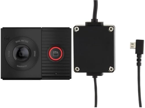 Garmin Dash Cam Tandem, Compact Dual-lens Dash Camera, Two 180-degree Lenses, Dual USB charger included & Garmin - Parking Mode Cable - Cable for Parking Vehicle Surveillance Dash Cam 45/55