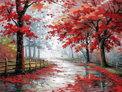 DIY Malen Nach Zahlen Erwachsene Herbst Malen Nach Zahlen Baum Malen Nach Zahlen ab 7 8 9 10 Jahre Mädchen Bastelset, Farbe Acrylfarbe Ölgemälde Set, Zimmer Deko, Gift (30x40 cm Mit Rahmen)-k1718