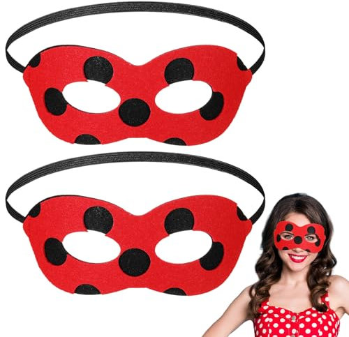 Xinnun 2 Marienkäfer Maske Filzstoff Marienkäfer Augenmaske mit Gummiband Käfer Maske Rot mit Schwarzen Punkten Augenabdeckungen für Damen Herren Karneval Halloween Party Accessoires
