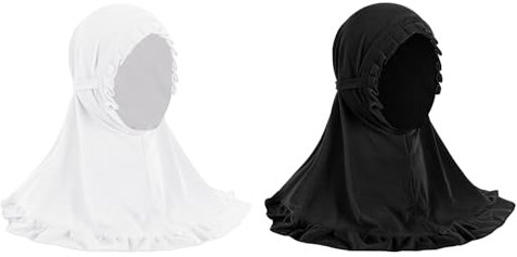 YJZQ Mädchen Muslimisches Kopftuch Weicher Hidschab Atmungsaktiv Kopfbedeckung Elastischer islamischer Hijab mit gerüschte Spitze Faltbarer arabischer Kopfbedeckung für 2-6 Jahre alt