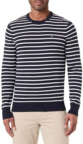 Tommy Hilfiger Men’s Essential Cotton Round Neck Jumper, Multicolor (Desert Sky/Ivory), L