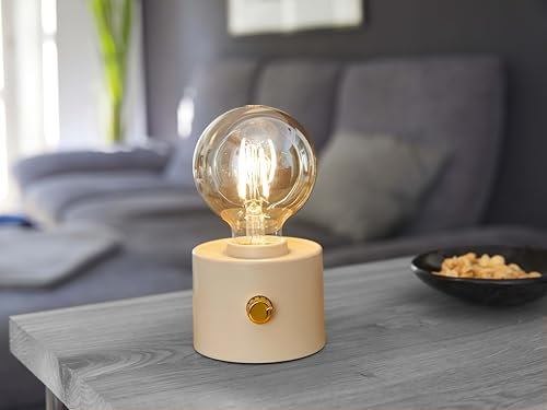 Northpoint Vintage Akku Glühbirne Edison LED Tischlampe USB-C dimmbar mit Drehschalter – moderne Dekoration beige