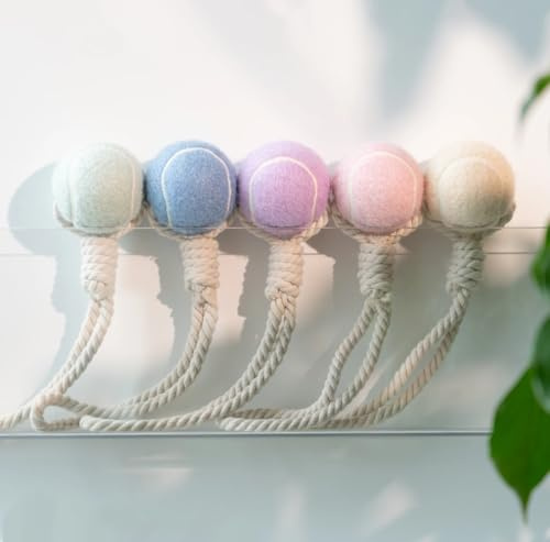 Wauzebacke Hundespielzeug, Tennisball mit Seil 32cm in verschiedenen Pastellfarben, interaktives Wurf- und Zerrspielzeug, Zahnpflege, langlebig (Beige)
