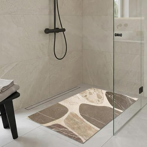 Pevfeciy Duschmatte rutschfest 50x50 cm Duscheinlage rutschfest Steinmuster Antirutschmatte dusche für Modern Badezimmer Weiches Komfortables PVC,Hohe Wasserdurchlässigkeit
