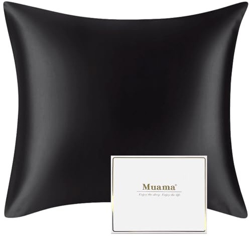Muama Seidenkissenbezug 80x80 cm Maulbeerseide für Haar & Haut, Schwarz | Silk Pillowcase, Reduziert Haar-Frizz & Hautfalten, Thermoregulierend, Kühl, atmungsaktiv, Diskreter Reißverschluss, 1 Stück