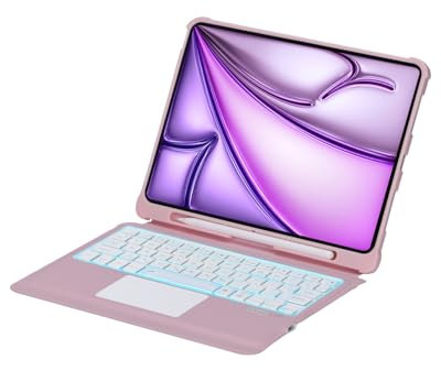 Sazfli Custodia per tastiera staccabile per iPad Air 11 M3 2025/M2 2024, tastiera con trackpad per Air 7/6/5/4 Gen, per iPad Pro 11 4/3/2/1, retroilluminazione a 7 colori, rosa (T207D)
