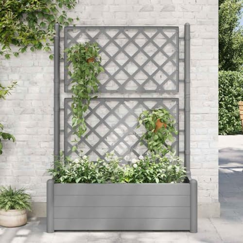 Refined Gartenspalier Rankgitter Rankhilfe Pflanzkasten Blumenkübel Hochbeet Blumenkasten Pflanzkübel mit Spalier 100x43x142 cm PP Steingrau
