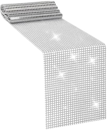 Disco Tischläufer, 30x275cm Discokugel Tischdecke, Silber Glitter Table Runner, Disco Party deko, 70er 80er Jahre Disco Thema deko, Geburtstag, Hochzeit, Tanzparty