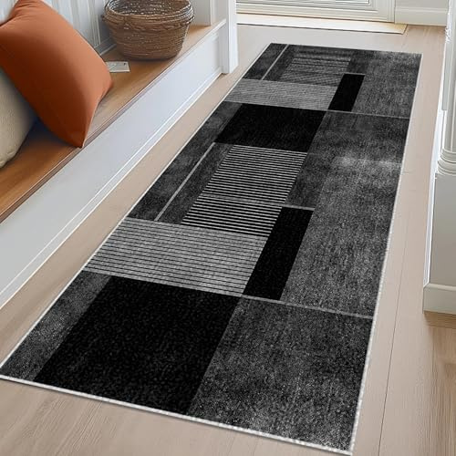 Teppich Läufer Flur Waschbarer Küchenteppich 70 x 180 cm rutschfest Flurläufer Eingangsteppich Schmutzfangmatte Kurzflor Flurteppich Läufer für Flur Küche Schlafzimmer Wohnzimmer Bettumrandung